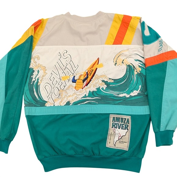 Vintage Adidas Amuza River Kayaking Graphic Sweatshirt Teal Orange Mens XL - Picture 2 of 11